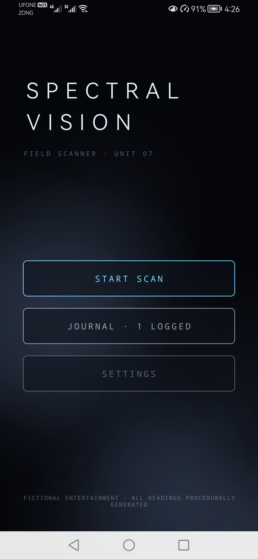 Spectral Vision home screen